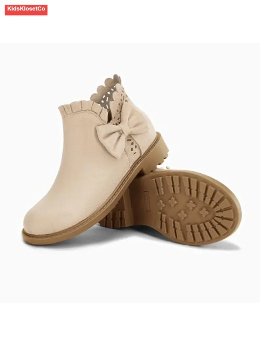 Girls Ruffled Bow Ankle Boots Chunky Heel Side Zip Faux Suede Dress Booties